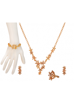 Dakkak Fashion 18K Gold Plated Flower Shape Crystal Stone Long Necklace Set, DK017